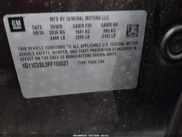 Aukcja sprzedaży 2015 Chevrolet Malibu 1lt, vin: 1G11C5SL3FF150327, numer aukcji: 44693235