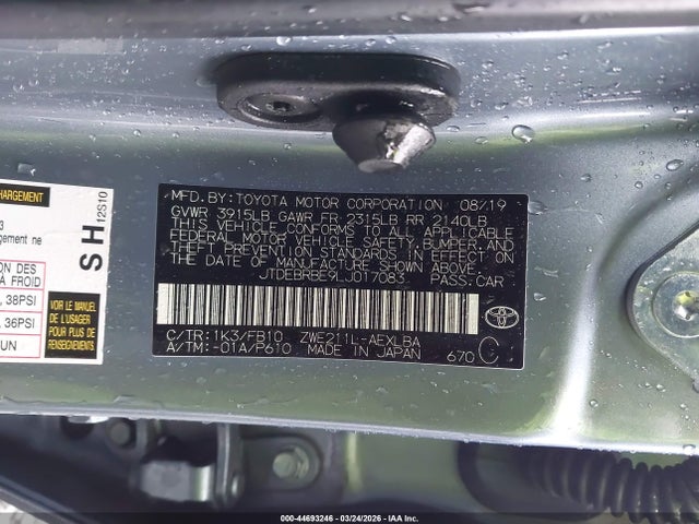 Toyota Corolla Hybrid Le 2020 JTDEBRBE9LJ017083 Image 9