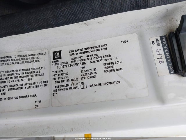 Aukcja sprzedaży 2005 Gmc Tt7500, vin: 1GDJ7F1345F513182, numer aukcji: 44693274