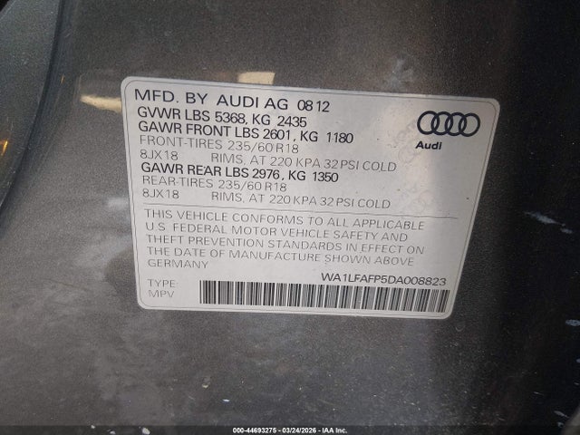 Aukcja sprzedaży 2013 Audi Q5 2.0t Premium, vin: WA1LFAFP5DA008823, numer aukcji: 44693275