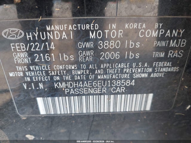 Aukcja sprzedaży 2014 Hyundai Elantra Se, vin: KMHDH4AE6EU138584, numer aukcji: 44693285