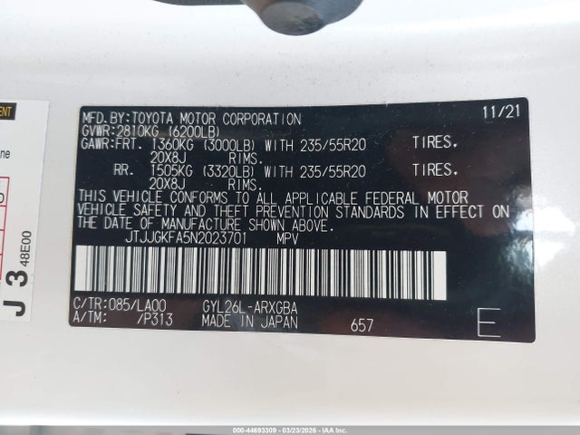 Продажа на аукционе авто 2022 Lexus Rx 450hl Luxury, vin: JTJJGKFA5N2023701, номер лота: 44693309