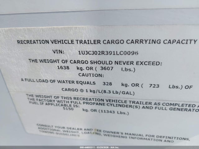 Продажа на аукционе авто 2009 Jayco Eagle, vin: 1UJCJ02R391LC0096, номер лота: 44693311