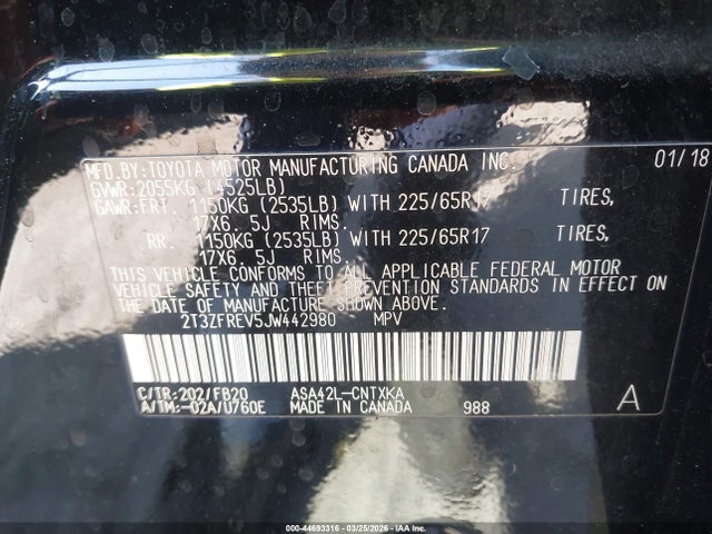 Toyota RAV4 LE 2018 2T3ZFREV5JW442980 Image 9