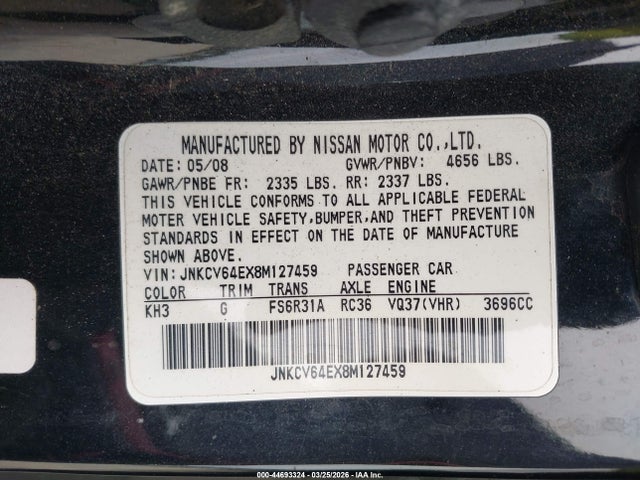 Продаж на аукціоні авто 2008 Infiniti G37 Sport, vin: JNKCV64EX8M127459, номер лоту: 44693324