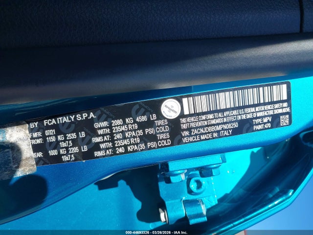 Aukcja sprzedaży 2021 Jeep Renegade 80th Anniversary 4x4, vin: ZACNJDBB0MPN08250, numer aukcji: 44693326
