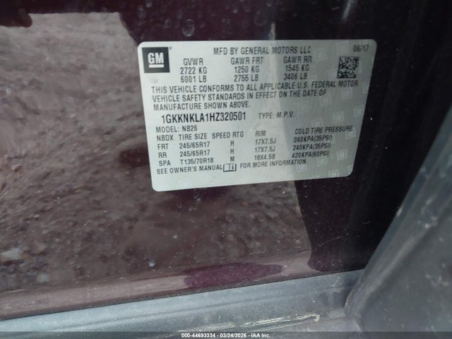 Aukcja sprzedaży 2017 Gmc Acadia Sle-1, vin: 1GKKNKLA1HZ320501, numer aukcji: 44693334