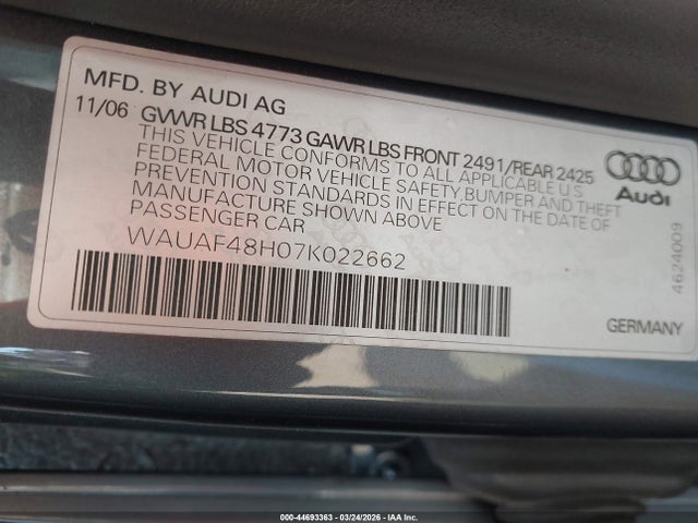 2007 AUDI A4 WAUAF48H07K022662 Photo 8