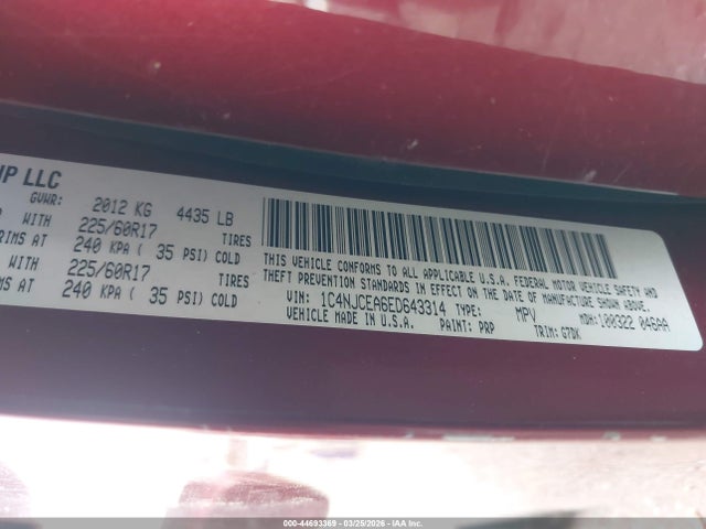 Jeep Compass Latitude 2014 1C4NJCEA6ED643314 Image 9