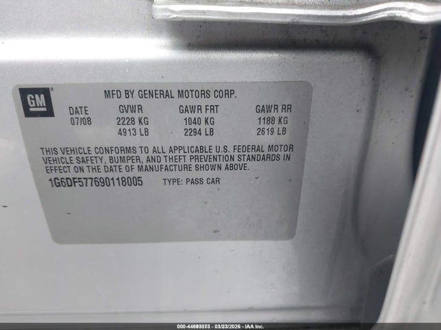 44693373 :رقم المزاد ، 1G6DF577690118005 vin ، 2009 Cadillac Cts Standard مزاد بيع