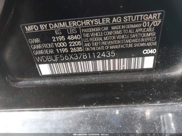 2007 Mercedes-benz E 350 მანქანა იყიდება აუქციონზე, vin: WDBUF56X37B112435, აუქციონის ნომერი: 44693389