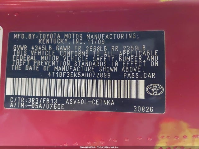 2010 TOYOTA CAMRY 4T1BF3EK5AU072899 Photo 8