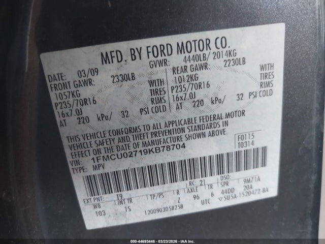 2009 FORD ESCAPE 1FMCU02719KB78704 Photo 8