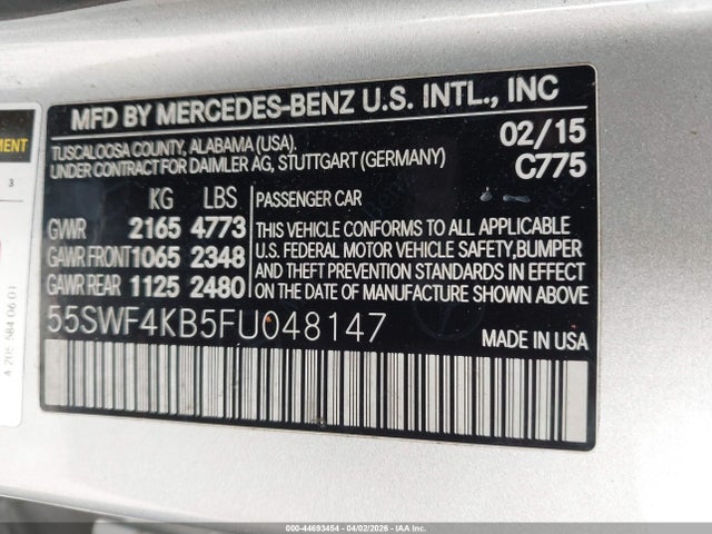 Aukcja sprzedaży 2015 Mercedes-benz C 300 Sport 4matic, vin: 55SWF4KB5FU048147, numer aukcji: 44693454