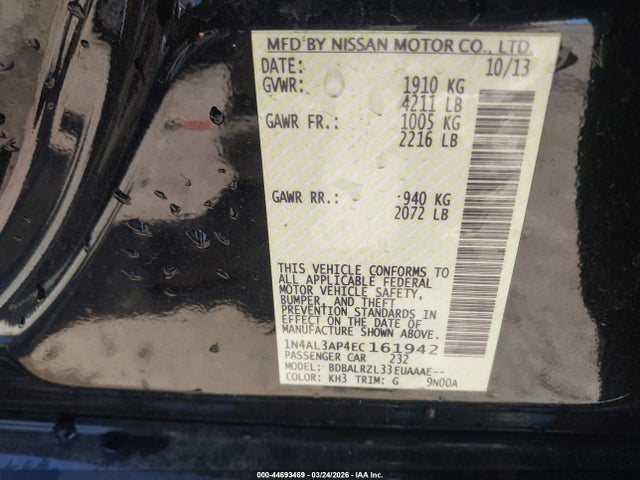 1N4AL3AP4EC161942 Nissan Altima 2.5 S