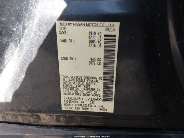 Nissan Altima 2.5 Sv 2015 1N4AL3AP6FC171969 Image 9