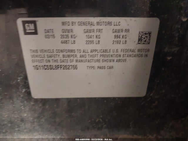 Aukcja sprzedaży 2015 Chevrolet Malibu 1lt, vin: 1G11C5SL8FF262766, numer aukcji: 44693599