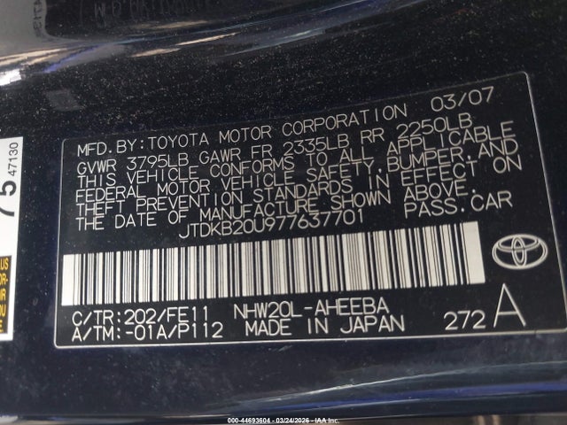 2007 TOYOTA PRIUS JTDKB20U977637701 Photo 8