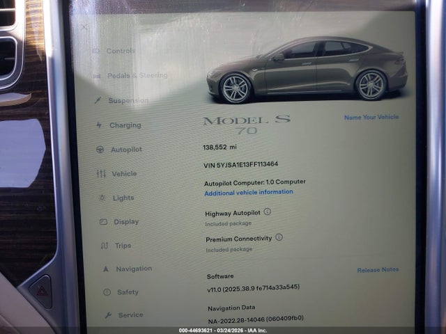 Aukcja sprzedaży 2015 Tesla Model S 60/70/85, vin: 5YJSA1E13FF113464, numer aukcji: 44693621