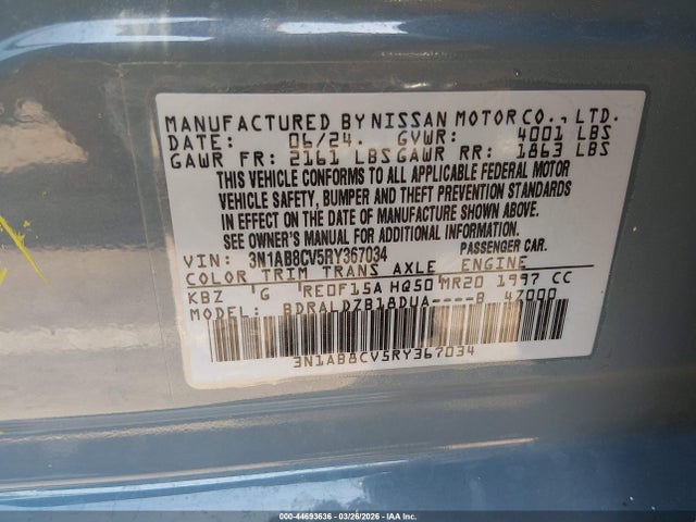3N1AB8CV5RY367034 Nissan Sentra Sv Xtronic Cvt