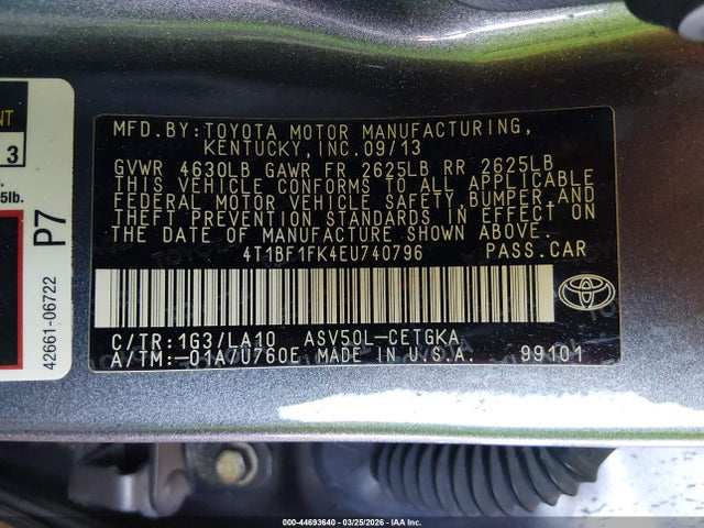 Toyota CAMRY XLE 2014 4T1BF1FK4EU740796 Image 9