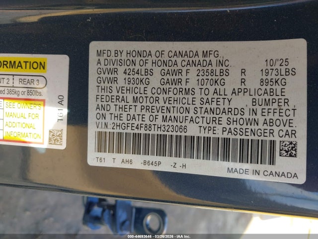 2HGFE4F88TH323066 Honda Civic Hybrid Sport/sport Touring