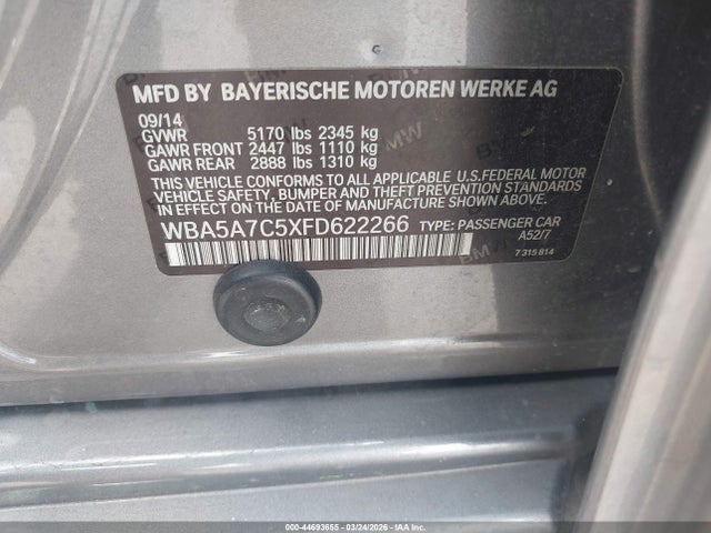 44693655 :رقم المزاد ، WBA5A7C5XFD622266 vin ، 2015 Bmw 528i Xdrive مزاد بيع