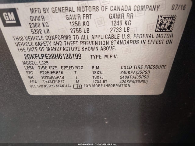 Auction sale of the 2017 Gmc Terrain Slt, vin: 2GKFLPE38H6136199, lot number: 44693656