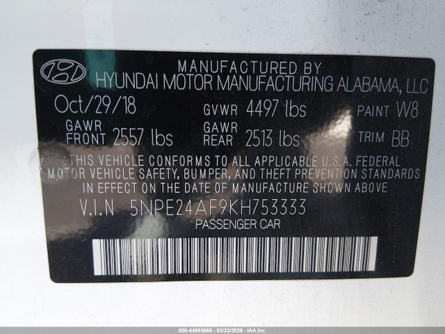 Hyundai SONATA SE 2019 5NPE24AF9KH753333 Image 9