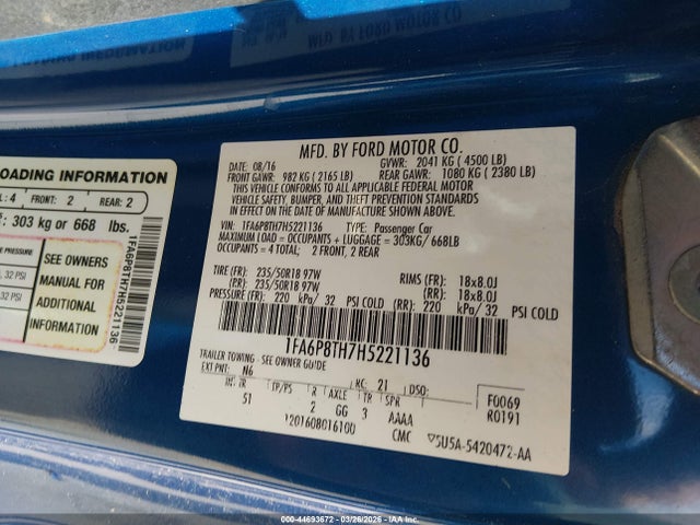 1FA6P8TH7H5221136 Ford Mustang Ecoboost