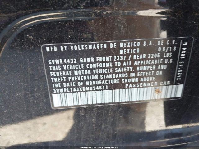 2013 Volkswagen Jetta Sportwagen 2.0l Tdi მანქანა იყიდება აუქციონზე, vin: 3VWPL7AJXDM694511, აუქციონის ნომერი: 44693678