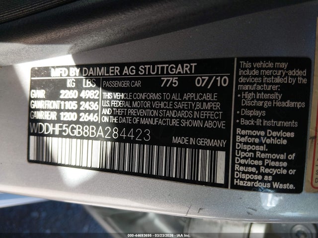 Продаж на аукціоні авто 2011 Mercedes-benz E 350, vin: WDDHF5GB8BA284423, номер лоту: 44693695