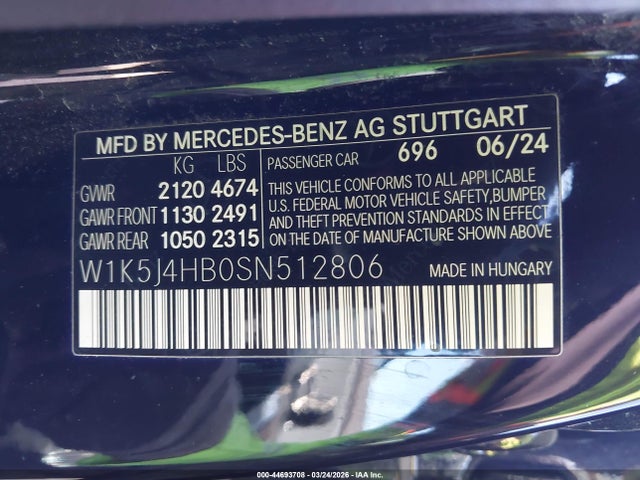 44693708 :رقم المزاد ، W1K5J4HB0SN512806 vin ، 2025 Mercedes-benz Cla 250 Coupe 4matic مزاد بيع