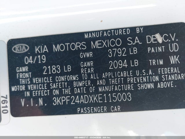3KPF24ADXKE115003 KIA Forte Lxs