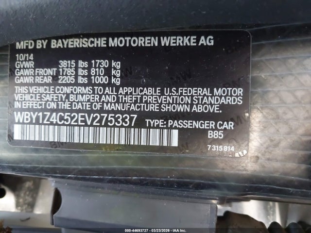 Aukcja sprzedaży 2014 Bmw I3 Base W/range Extender, vin: WBY1Z4C52EV275337, numer aukcji: 44693727