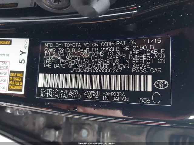 Toyota Prius Three 2016 JTDKARFU3G3000247 Image 9