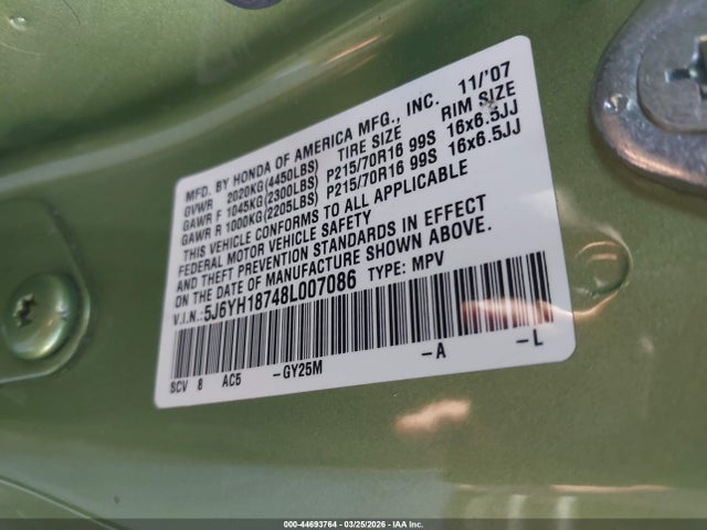 2008 HONDA ELEMENT 5J6YH18748L007086 Photo 8