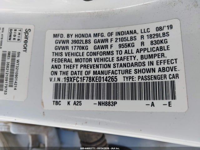 Honda Civic Ex-l 2019 19XFC1F78KE014265 Image 9