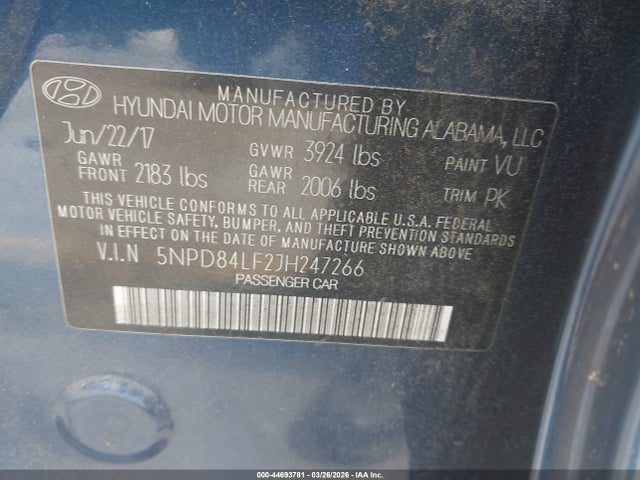 Продаж на аукціоні авто 2018 Hyundai Elantra Value Edition, vin: 5NPD84LF2JH247266, номер лоту: 44693781