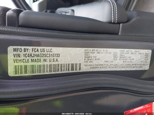 2025 Jeep Grand Cherokee Altitude X 4x4 მანქანა იყიდება აუქციონზე, vin: 1C4RJHAG2SC310733, აუქციონის ნომერი: 44693779