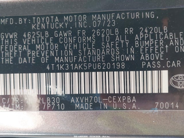 4T1K31AK5PU620198 Toyota Camry Xse Hybrid