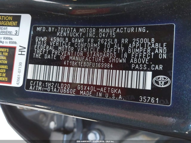4T1BK1EB0FU169984 Toyota AVALON XLE