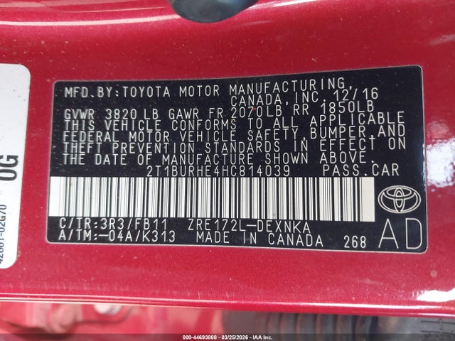 Toyota COROLLA LE 2017 2T1BURHE4HC814039 Image 9