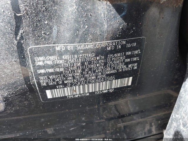 Продаж на аукціоні авто 2019 Subaru Forester, vin: JF2SKACC9KH443946, номер лоту: 44693811