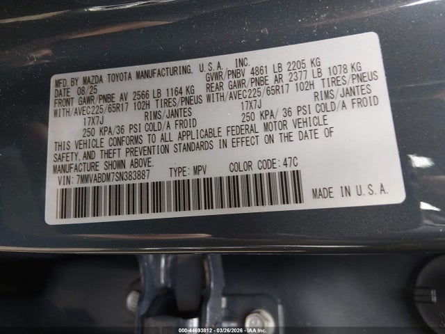 2025 Mazda Cx-50 2.5 S Premium Package მანქანა იყიდება აუქციონზე, vin: 7MMVABDM7SN383887, აუქციონის ნომერი: 44693812