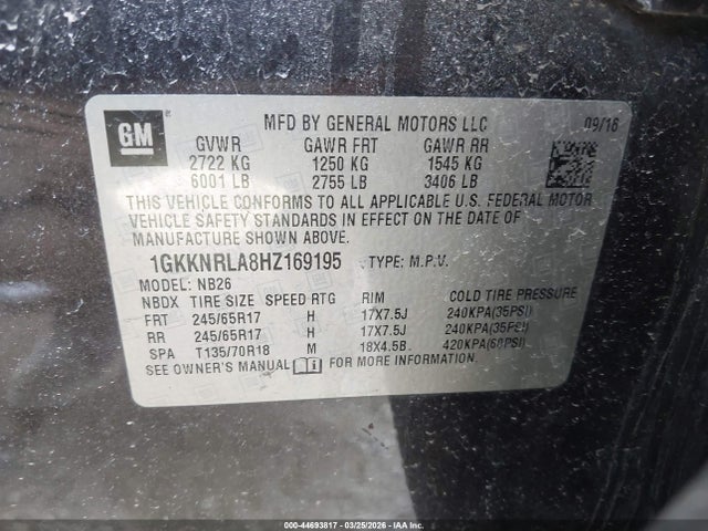 2017 Gmc Acadia Sle-1 მანქანა იყიდება აუქციონზე, vin: 1GKKNRLA8HZ169195, აუქციონის ნომერი: 44693817