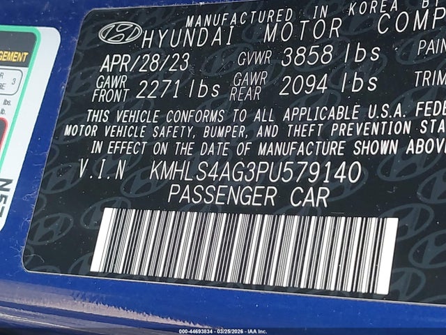 Aukcja sprzedaży 2023 Hyundai Elantra Sel, vin: KMHLS4AG3PU579140, numer aukcji: 44693834