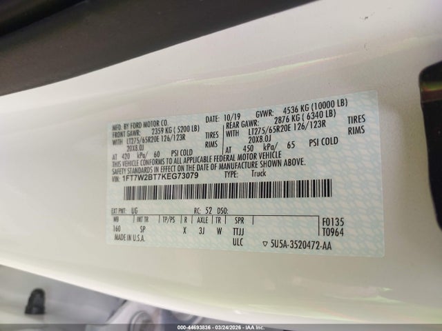 Aukcja sprzedaży 2019 Ford F-250 King Ranch, vin: 1FT7W2BT7KEG73079, numer aukcji: 44693836