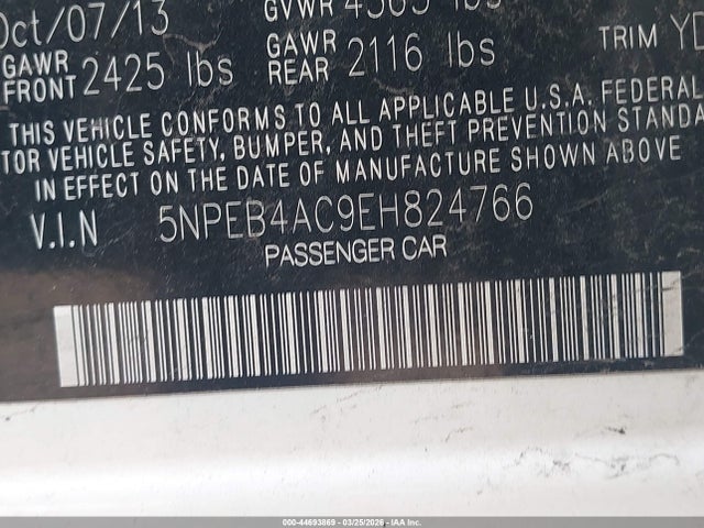 Продажа на аукционе авто 2014 Hyundai Sonata Gls, vin: 5NPEB4AC9EH824766, номер лота: 44693869