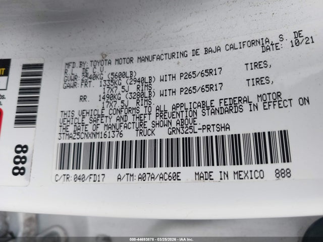 3TMAZ5CNXNM161376 Toyota Tacoma Trd Sport